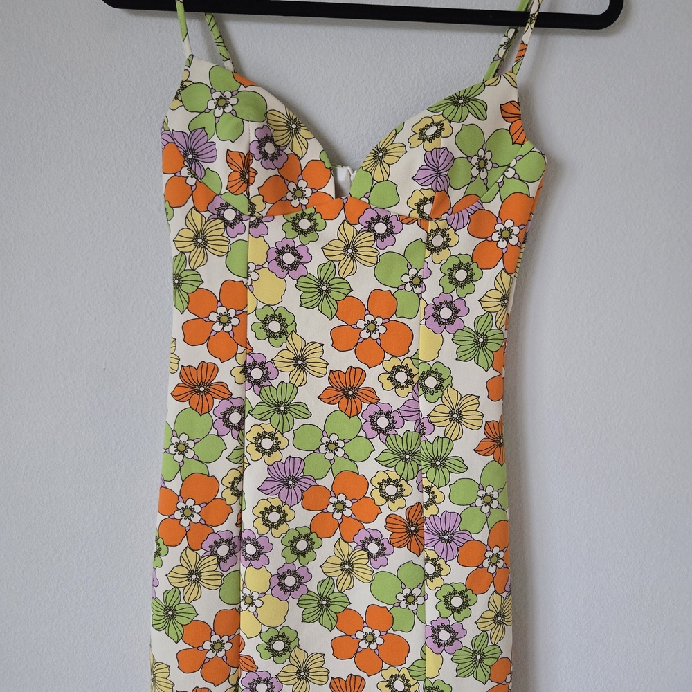Zara Floral Mini Dress - Orange, Green, Purple